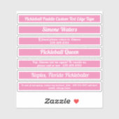 Pickleball Paddle Edge-tape aangepaste tekst roze Sticker (Vel)