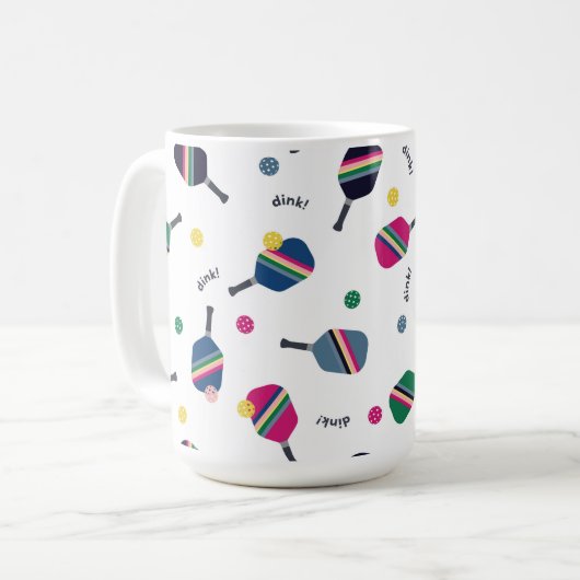 Pickleball Paddle en Fun Ball Blue Green Pink Koffiemok (Voorkant links)