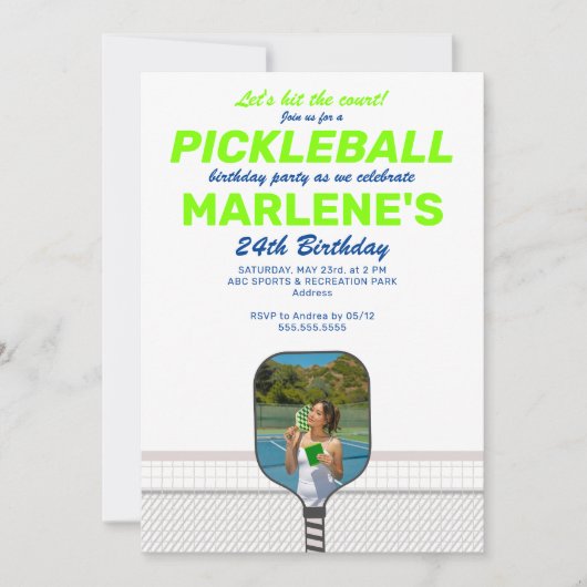 Pickleball Paddle Foto Dink Preppy Verjaardagsfees Kaart (Voorkant)
