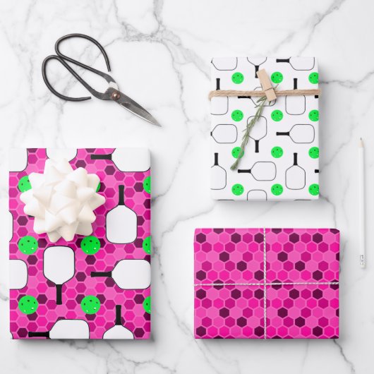 Pickleball Paddle - Magenta Honeycomb Hexagons Inpakpapier Vel (Voorkant)