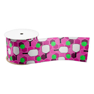 Pickleball Paddle - Magenta Honeycomb Hexagons Satijnen Lint