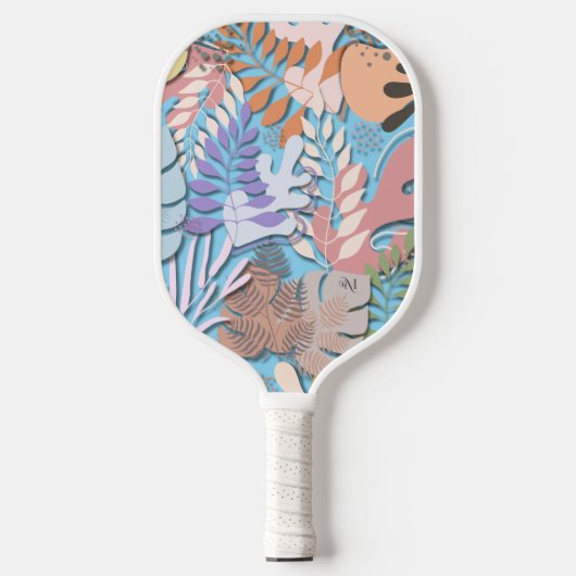 Pickleball Paddle : Organic Leaves (blue/yellow) (Voorkant)