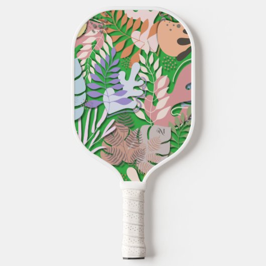 Pickleball Paddle : Organic Leaves (green/blue) (Voorkant)