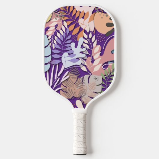 Pickleball Paddle : Organic Leaves (purple/grey) (Voorkant)
