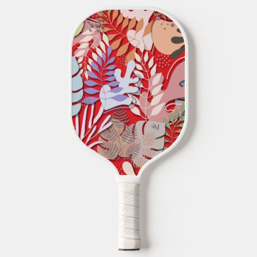 Pickleball Paddle : Organic Leaves (red/black) (Voorkant)
