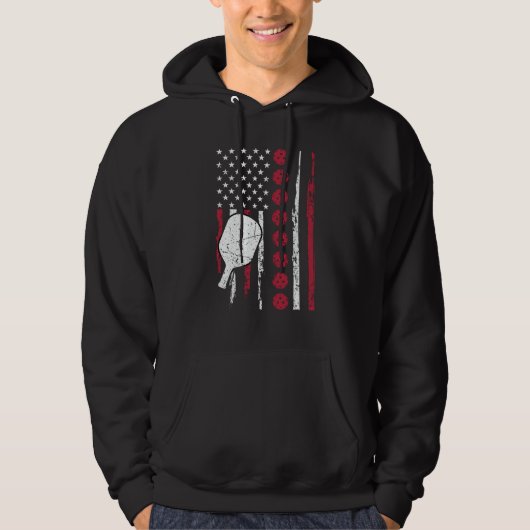 Pickleball Paddle Patriotic US Flag 4Th Of July Hoodie (Voorkant)
