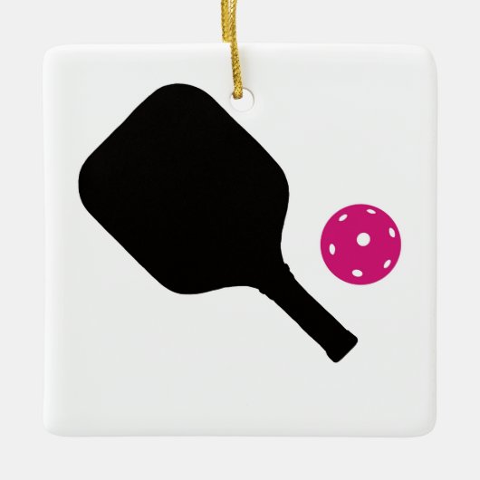 Pickleball-paddle & roze bal keramisch ornament (Voorkant)