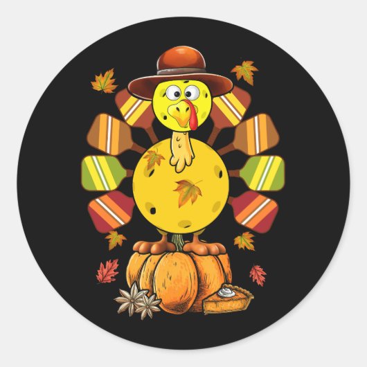 Pickleball Paddle Turkije Pelgrim Thanksgiving Gol Ronde Sticker (Voorkant)
