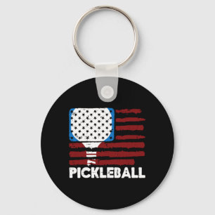 Pickleball Paddle Vlag Pickle Bal Patriot Mannen Sleutelhanger