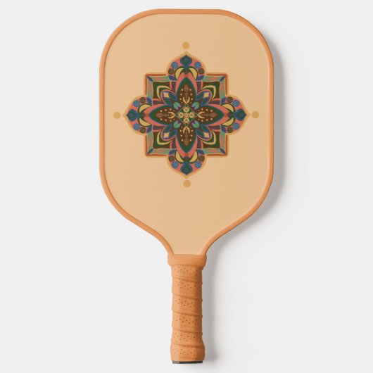 Pickleball Paddle with geometric peachy mandala (Voorkant)
