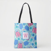 Pickleball Paddles and Balls Blue Preppy Monogram Tote Bag (Voorkant)
