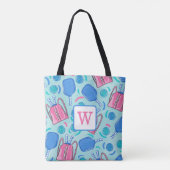 Pickleball Paddles and Balls Blue Preppy Monogram Tote Bag (Achterkant)
