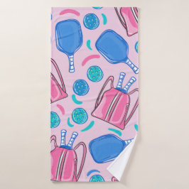 Pickleball Paddles and Balls Pink Preppy Badhanddoek