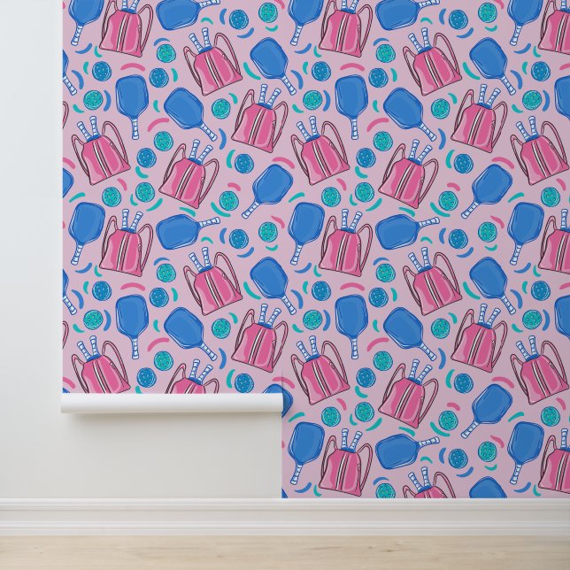 Pickleball Paddles and Balls Pink Preppy Behang (Applicatie)