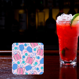 Pickleball Paddles and Balls Pink Preppy Bier Onderzetter
