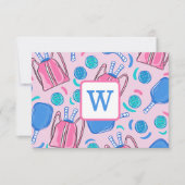 Pickleball Paddles and Balls Pink Preppy Initiaal Bedankkaart (Voorkant)