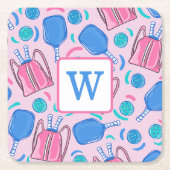 Pickleball Paddles and Balls Pink Preppy Initiaal Kartonnen Onderzetters (Voorkant)