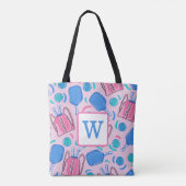 Pickleball Paddles and Balls Pink Preppy Initiaal Tote Bag (Achterkant)