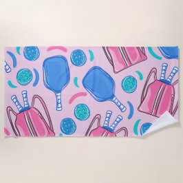 Pickleball Paddles and Balls Pink Preppy Strandlaken