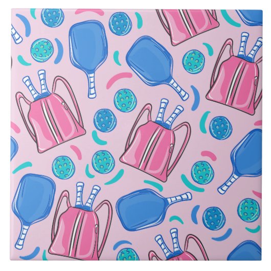 Pickleball Paddles and Balls Pink Preppy Tegeltje (Voorkant)