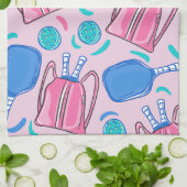 Pickleball Paddles and Balls Pink Preppy Theedoek (Gevouwen)