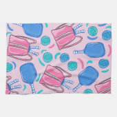 Pickleball Paddles and Balls Pink Preppy Theedoek (Horizontaal)
