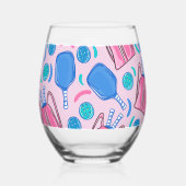 Pickleball Paddles and Balls Pink Preppy Wijnglas Zonder Voet (Voorkant)