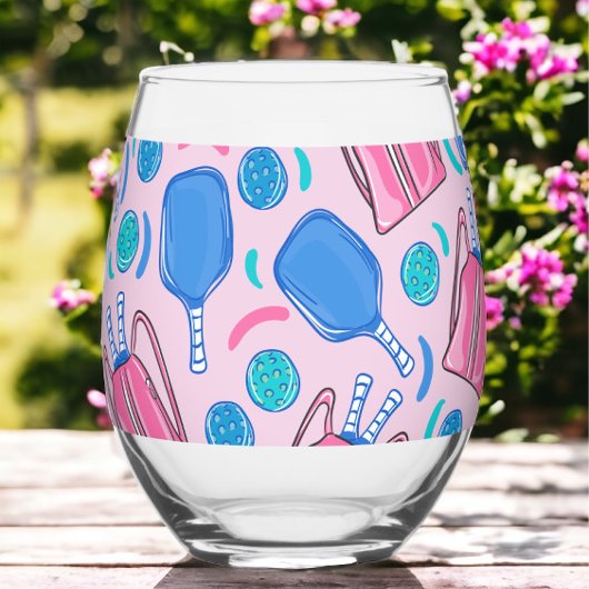Pickleball Paddles and Balls Pink Preppy Wijnglas Zonder Voet