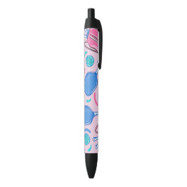 Pickleball Paddles and Balls Pink Preppy Zwarte Inkt Pen