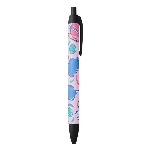 Pickleball Paddles and Balls Pink Preppy Zwarte Inkt Pen (Achterkant (Verticaal))