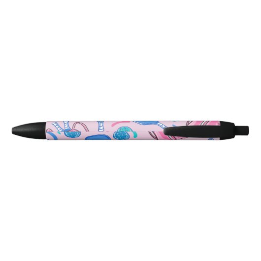 Pickleball Paddles and Balls Pink Preppy Zwarte Inkt Pen (Achterkant)