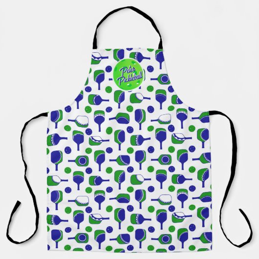 Pickleball Paddles Balls Blauw Groen Gepersonalise Schort (Voorkant)