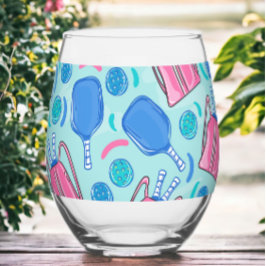 Pickleball Paddles & Balls Blauw Preppy Wijnglas Zonder Voet
