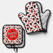 Pickleball Paddles Balls Zwart Rood Gepersonalisee Ovenwant & Pannenlap Set (Voorkant / Achterkant)