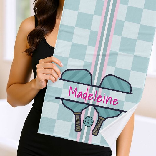 Pickleball Paddles Blue Checkers Gepersonaliseerd  Badhanddoek