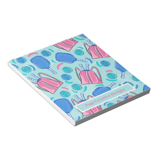 Pickleball Paddles en Ball Blue, op maat gesneden Notitieblok (Schuin)