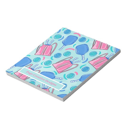 Pickleball Paddles en Ball Blue, op maat gesneden Notitieblok (Linkerzijde)