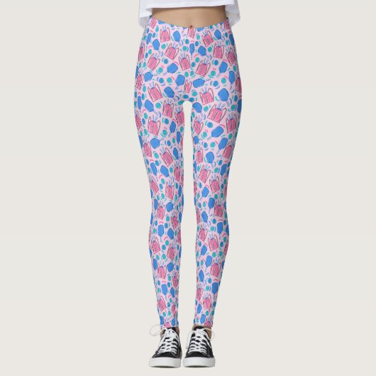 Pickleball Paddles en Ballen Roze Patroon Leggings (Voorkant)