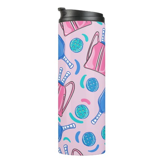 Pickleball Paddles en Ballen Roze Thermosbeker (Geroteerd rechts)