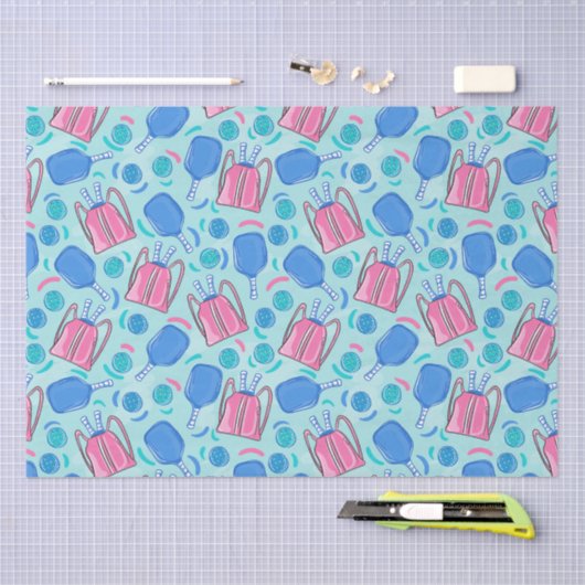 Pickleball Paddles en Balls Blauw Klein Tissuepapier (Craft)