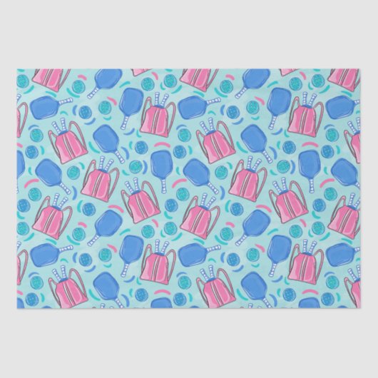 Pickleball Paddles en Balls Blauw Klein Tissuepapier (Voorkant)