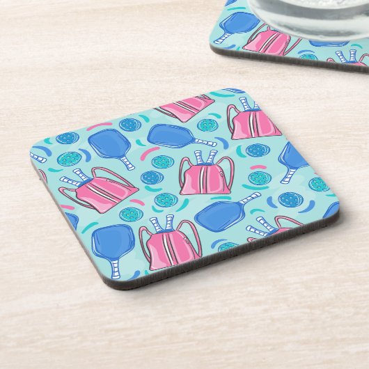 Pickleball Paddles en Balls Blue Beverage Coaster Bier Onderzetter (Linkerzijde)