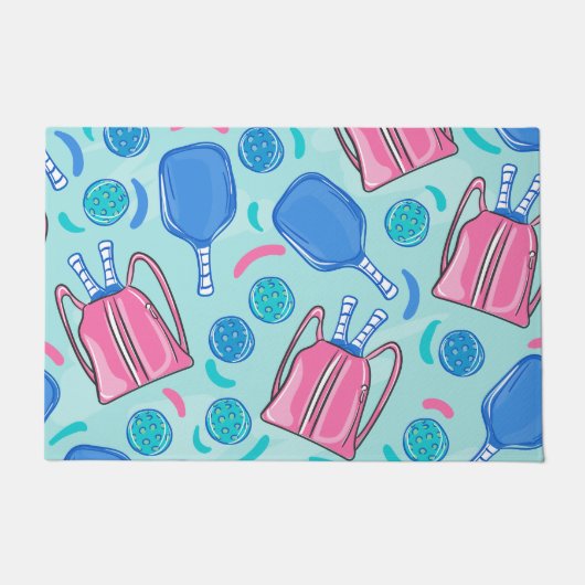 Pickleball Paddles en Balls Blue Deurmat (Voorkant)