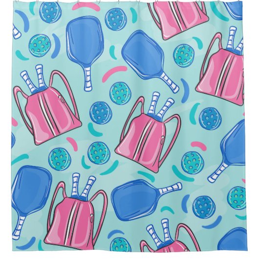 Pickleball Paddles en Balls Blue Douchegordijn (Voorkant)