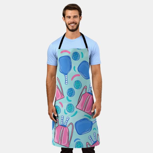 Pickleball Paddles en Balls Blue Kitchen Schort (Gedragen)