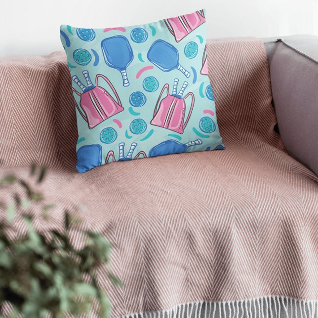 Pickleball Paddles en Balls Blue Kussen (Creator heeft geüpload)