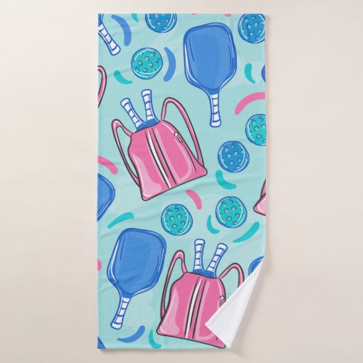 Pickleball Paddles en Balls Blue Preppy Badhanddoek (Badhanddoek)