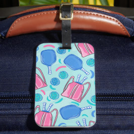 Pickleball Paddles en Balls Blue Preppy Bagagelabel