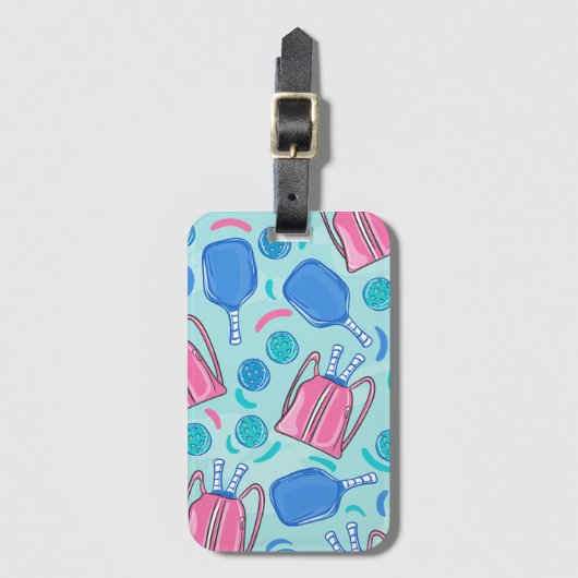 Pickleball Paddles en Balls Blue Preppy Bagagelabel (Voorkant (verticaal))