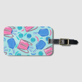 Pickleball Paddles en Balls Blue Preppy Bagagelabel